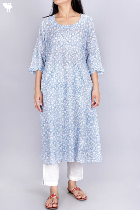 Cambric Cotton Dress In Graphic Block Print